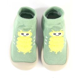 Cute Walk by Babyhug Solid Color Socks Shoe with Caterpillar Design - Green