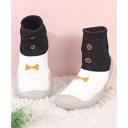 Cute Walk by Babyhug Slip On Sock Shoes Bow Design- Black Yellow & White
