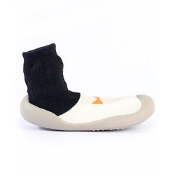 Cute Walk by Babyhug Slip On Sock Shoes Bow Design- Black Yellow & White