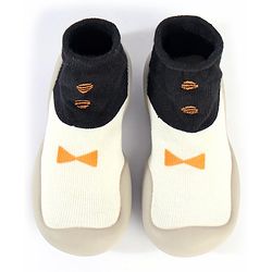 Cute Walk by Babyhug Slip On Sock Shoes Bow Design- Black Yellow & White