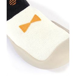 Cute Walk by Babyhug Slip On Sock Shoes Bow Design- Black Yellow & White