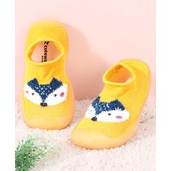 Cute Walk by Babyhug Solid Color Socks Shoe with Fox Design - Yellow