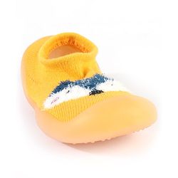 Cute Walk by Babyhug Solid Color Socks Shoe with Fox Design - Yellow
