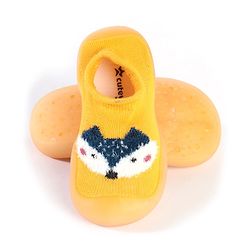 Cute Walk by Babyhug Solid Color Socks Shoe with Fox Design - Yellow