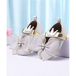 Cute Walk by Babyhug Party Wear Booties Studded Bow Applique - Sliver
