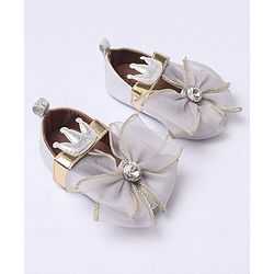 Cute Walk by Babyhug Party Wear Booties Studded Bow Applique - Sliver