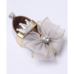 Cute Walk by Babyhug Party Wear Booties Studded Bow Applique - Sliver
