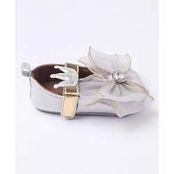 Cute Walk by Babyhug Party Wear Booties Studded Bow Applique - Sliver