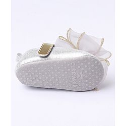 Cute Walk by Babyhug Party Wear Booties Studded Bow Applique - Sliver