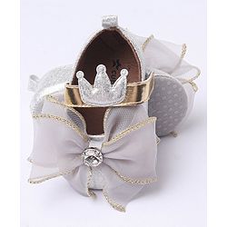 Cute Walk by Babyhug Party Wear Booties Studded Bow Applique - Sliver