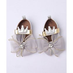Cute Walk by Babyhug Party Wear Booties Studded Bow Applique - Sliver