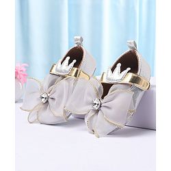 Cute Walk by Babyhug Party Wear Booties Studded Bow Applique - Sliver