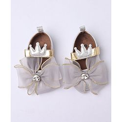 Cute Walk by Babyhug Party Wear Booties Studded Bow Applique - Sliver