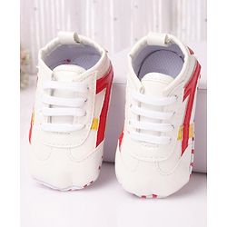 Cute Walk by Babyhug Slip On Booties with Stripes Design & Lace Closure - White
