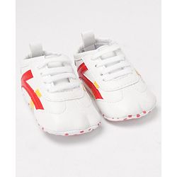 Cute Walk by Babyhug Slip On Booties with Stripes Design & Lace Closure - White