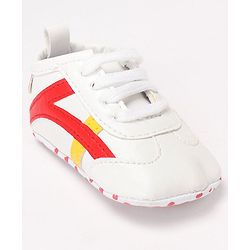 Cute Walk by Babyhug Slip On Booties with Stripes Design & Lace Closure - White