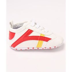 Cute Walk by Babyhug Slip On Booties with Stripes Design & Lace Closure - White