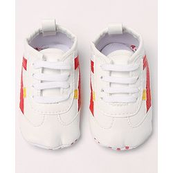 Cute Walk by Babyhug Slip On Booties with Stripes Design & Lace Closure - White