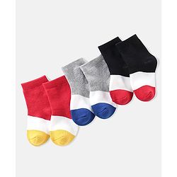 Cute Walk By Babyhug Anti Bacterial Cotton Rich Terry Socks Stripes Pack Of 3 - Red White & Blue
