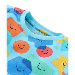 Babyhug Single Jersey Knit Half Sleeves T-Shirt & Denim Shorts Set With Geometrical Shapes Print - Blue