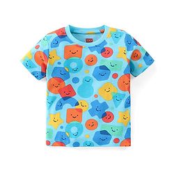 Babyhug Single Jersey Knit Half Sleeves T-Shirt & Denim Shorts Set With Geometrical Shapes Print - Blue
