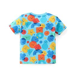 Babyhug Single Jersey Knit Half Sleeves T-Shirt & Denim Shorts Set With Geometrical Shapes Print - Blue