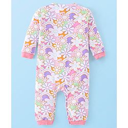 Babyhug 100% Cotton Knit Full Sleeves Floral Print Romper - Pink