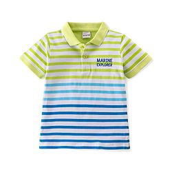 Babyhug 100% Cotton Knit Half Sleeves Striped Polo T-Shirt with Embroidery Detailing- Multicolor