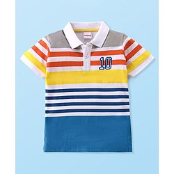 Babyhug 100% Cotton Knit Half Sleeves Stripes Polo T-Shirt  with Graphics - Multicolour