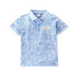 Babyhug Cotton Knit Half Sleeves Polo T-Shirt Tropical  Print- Light Blue