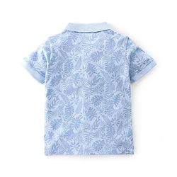 Babyhug Cotton Knit Half Sleeves Polo T-Shirt Tropical  Print- Light Blue