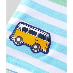 Babyhug 100% Cotton Knit Half Sleeves Polo T-Shirt With Striped & Van Patch - White Green & Blue