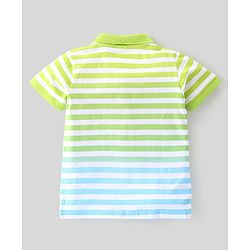 Babyhug 100% Cotton Knit Half Sleeves Polo T-Shirt With Striped & Van Patch - White Green & Blue