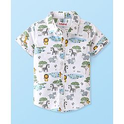 Babyhug 100% Cotton Woven Half Sleeve Regular Collar Animal Print Shirt - White