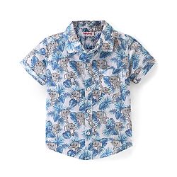 Babyhug Cotton Woven Half Sleeves Regular Collar Elephant Printed Shirt - White & Blue