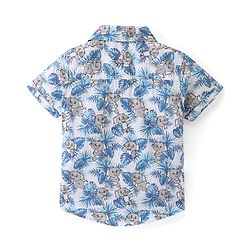 Babyhug Cotton Woven Half Sleeves Regular Collar Elephant Printed Shirt - White & Blue