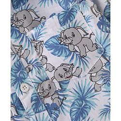 Babyhug Cotton Woven Half Sleeves Regular Collar Elephant Printed Shirt - White & Blue