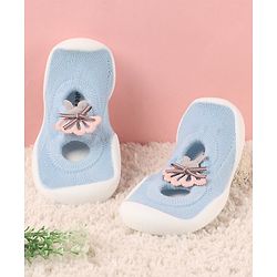 Cute Walk by Babyhug Sock Shoes With Floral Applique - Blue