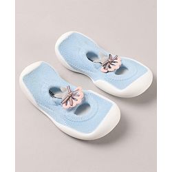 Cute Walk by Babyhug Sock Shoes With Floral Applique - Blue