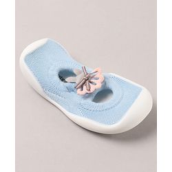 Cute Walk by Babyhug Sock Shoes With Floral Applique - Blue