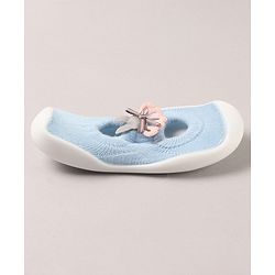 Cute Walk by Babyhug Sock Shoes With Floral Applique - Blue