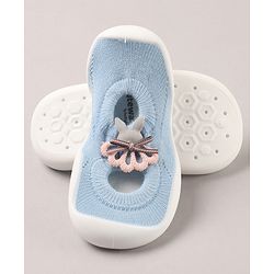 Cute Walk by Babyhug Sock Shoes With Floral Applique - Blue