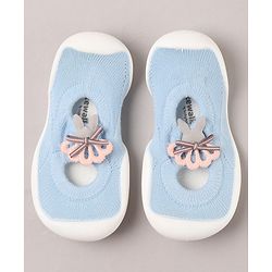 Cute Walk by Babyhug Sock Shoes With Floral Applique - Blue