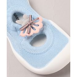 Cute Walk by Babyhug Sock Shoes With Floral Applique - Blue