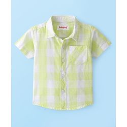 Babyhug 100% Cotton Woven Half Sleeve Regular Collar One Pocket Checked Shirt - Yellow