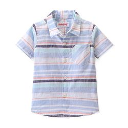 Babyhug 100% Cotton Woven Half Sleeves Regular Collar Stripe Shirt- Multicolour