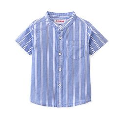 Babyhug 100% Cotton Woven Half Sleeves Mandarin Collar Stripe Shirt- Blue