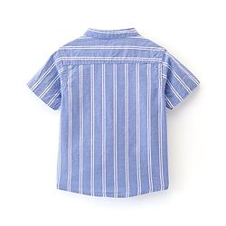Babyhug 100% Cotton Woven Half Sleeves Mandarin Collar Stripe Shirt- Blue