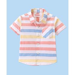 Babyhug 100% Cotton Woven Half Sleeves Regular Collar Stripe Shirt- Multicolour