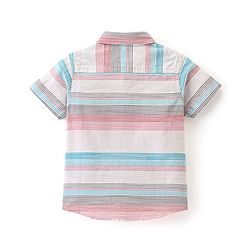Babyhug 100% Cotton Woven Half Sleeves Mandarin Collar Stripe Shirt- Multicolour